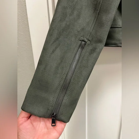 Banana Republic Green Vegan Faux Suede Motorcycle Jacket Size M - Picture 9 of 12